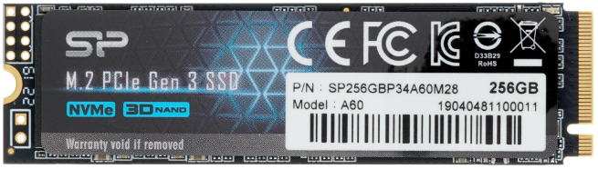 Накопитель SSD M.2 256GB Silicon Power P34A60 (SP256GBP34A60M28) Retail (2200/1600МБ/сек, NVMe PCI-Ex4 3.0, 3D TLC, TBW 150)